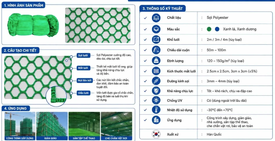 Lưới an toàn xanh lá khổ 3m, 4m, 5m x 50m 3