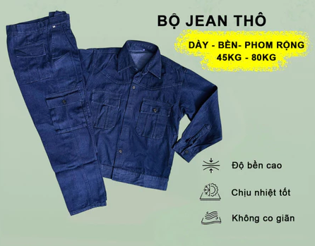 Quần áo bảo hộ lao động cho thợ hàn thợ điện vải jean bò L2 3