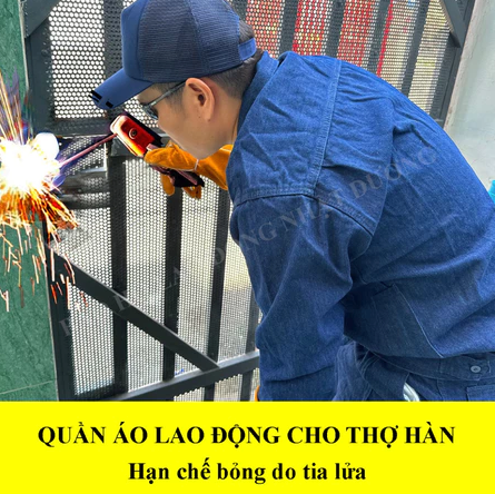 Quần áo bảo hộ lao động cho thợ hàn thợ điện vải jean bò L2 4