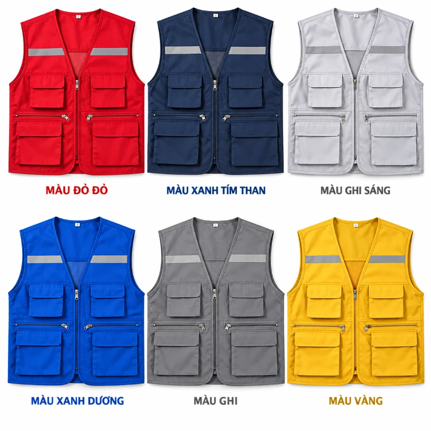 Áo Gile phản quang 4 túi hộp có lưới (nhiều màu)