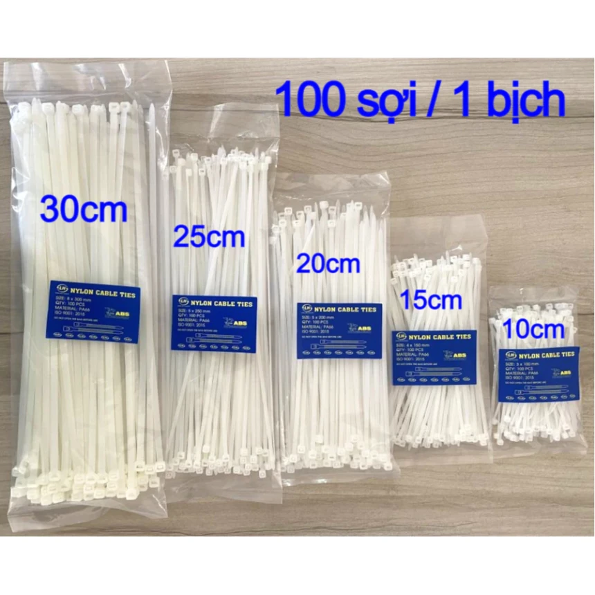 Dây Rút Nhựa 10cm, 20cm, 30cm Trắng & Đen - 100 Sợi / 1 Túi 5