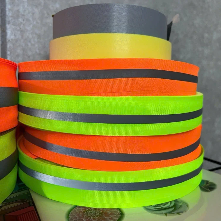 Dây phản quang vải - 5cm x 100m (Cam - Vàng xanh) 2